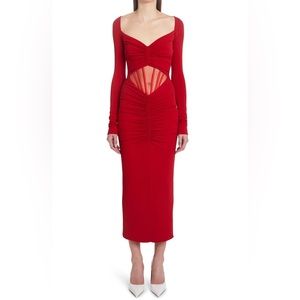Authentic Versace Corset Cutout Ruched Long Sleeve Jersey Midi Dress